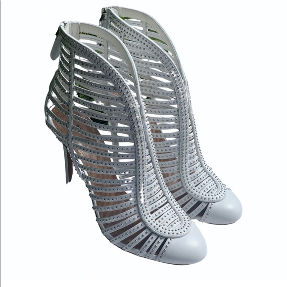 Alaia Shoes - Alaia White Leather Studded Booties